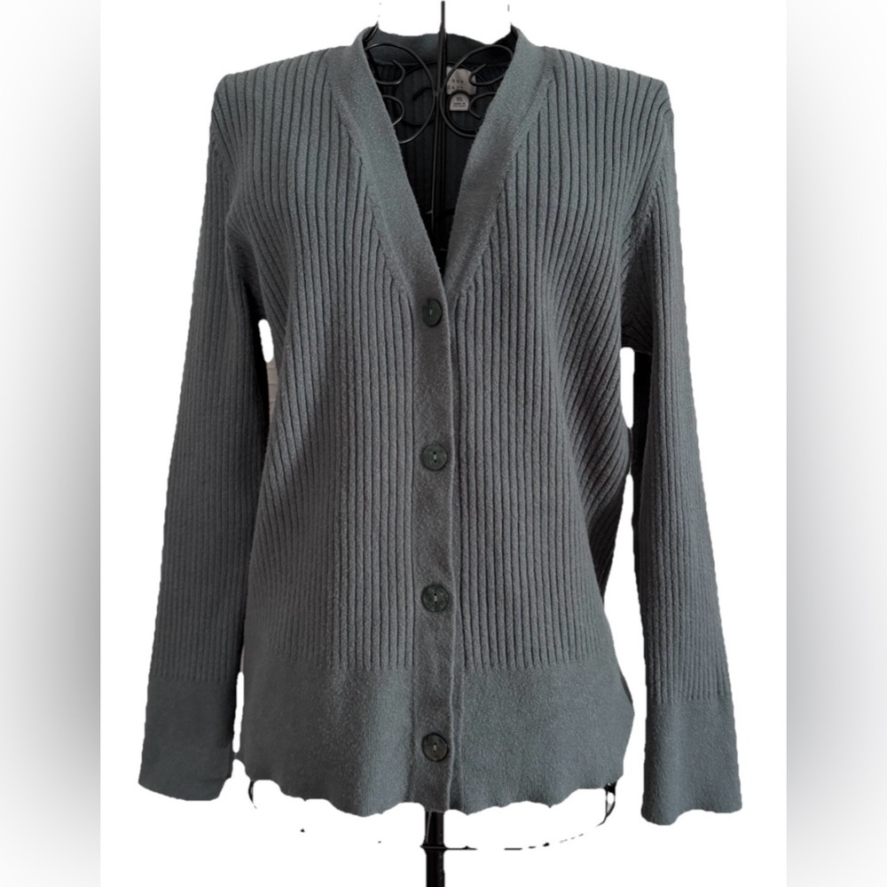 A New Day Cardigan Ribbed Sweater Button Up V-Neck Blue Gray Knit Womens XL Top